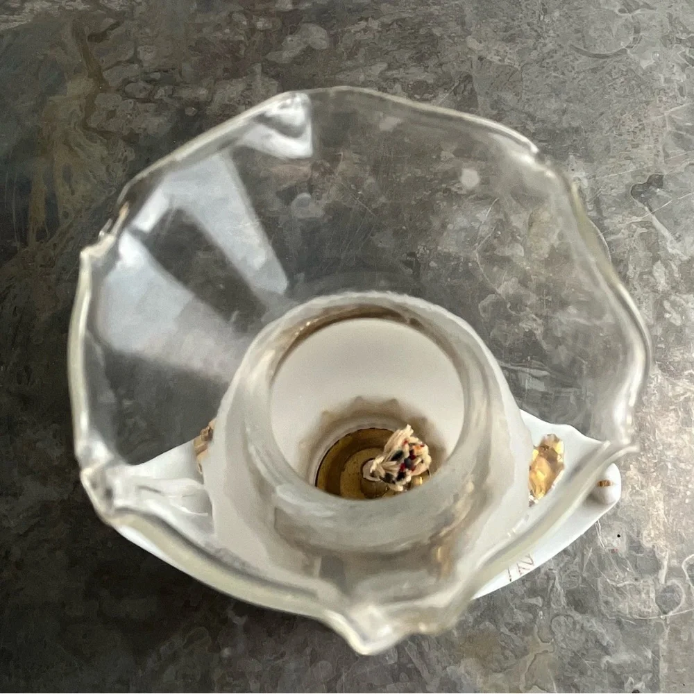 Antique Miniature ‘Aladdin’ Style Oil Finger Lamp with gold leaf design